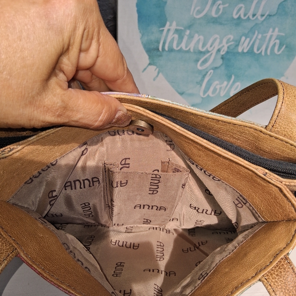 Hand-Painted Tan Butterfly Leather Bag Anna by Anushka EUC - Picture 12 of 16